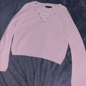 Almost famous darla lace up pink sweater